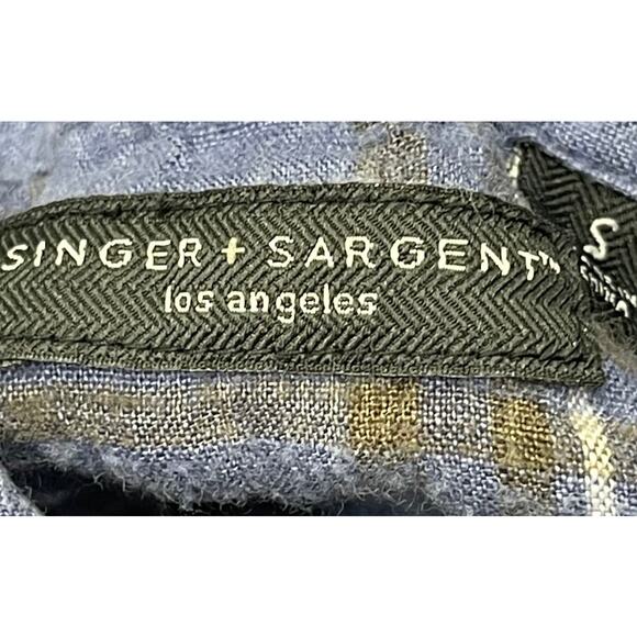 Singer Sargent Linen Shirt Mens Size S Blue Plaid Button Up Long Sleeve Preppy - Picture 4 of 7